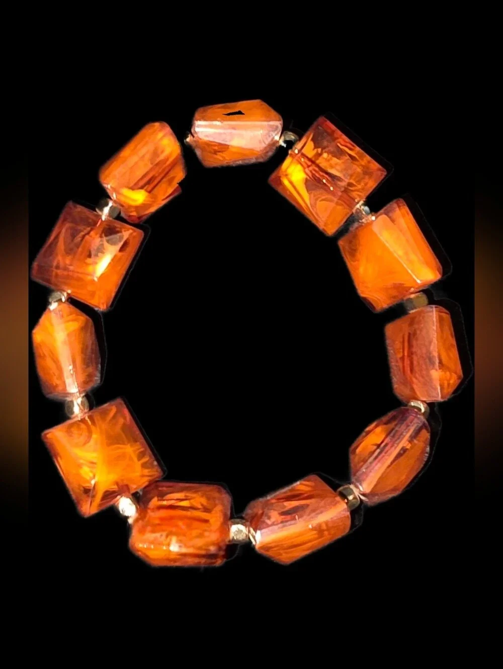 Amber Orange Faceted Bead Stretch Bracelet